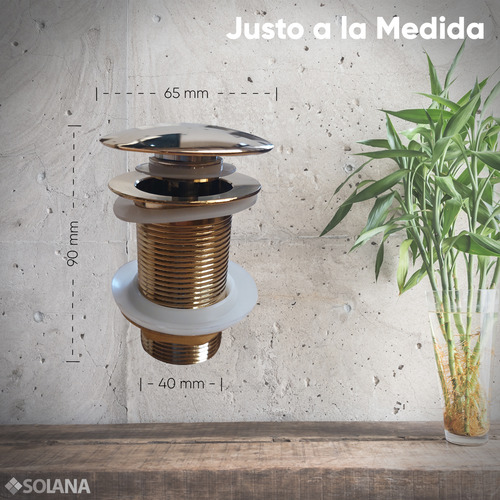 Solana Contra Push Corto De Lavabo Gold De Acero Inoxidable 304 Modelo Iltalia / Desagüe Completo Sin Rebosadero Universal Tubular Con Sistema Pop Up