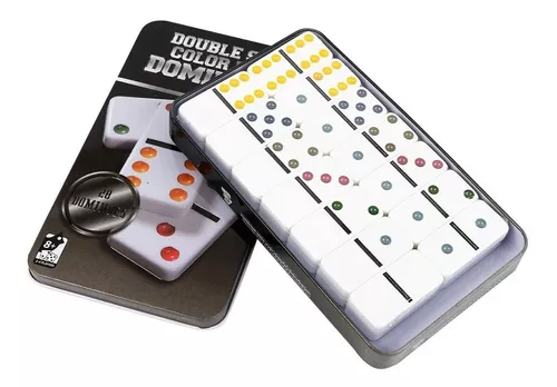 Domino Juego De Mesa 28 Piezas Color Grande Caja Metalica