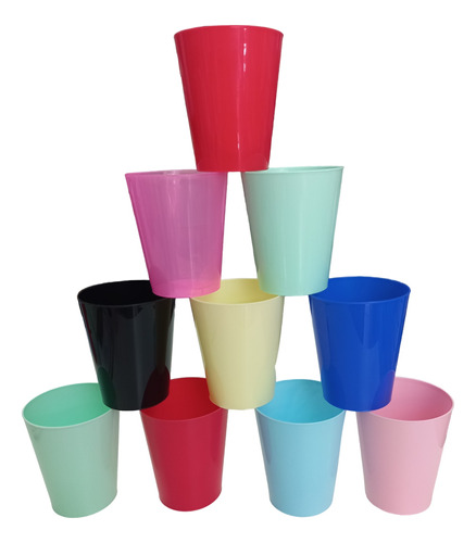 15 Vasos Plástico Rígidos De Color
