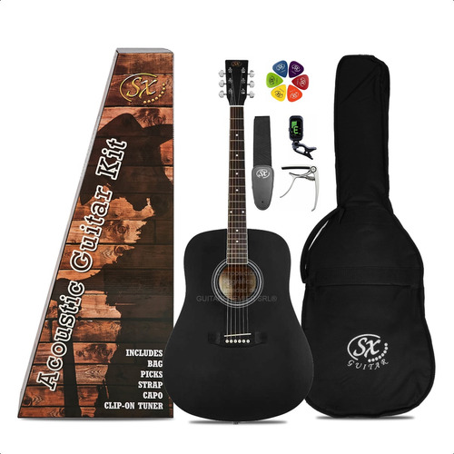 Kit Guitarra Electroacustica Sx Funda Correa Afinador Pua +