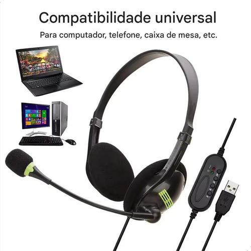 Fone de Ouvido Headset Office Usb Microfone Reunião Empresa Call Computador Telefone Pc Notebook Microfone para Reunião Home Office Jogos Trabalho Empresa