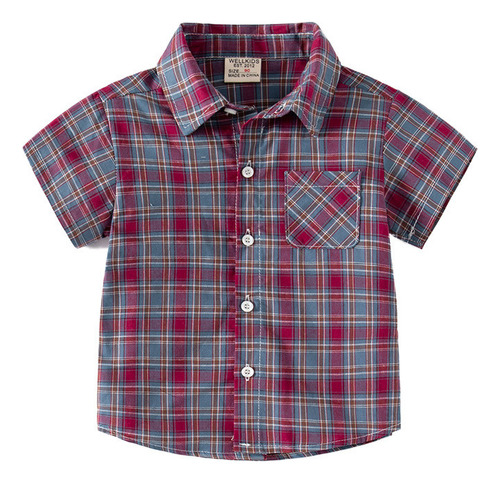 Camisa De Verano Con Solapa De Manga Corta A Cuadros Para Ni