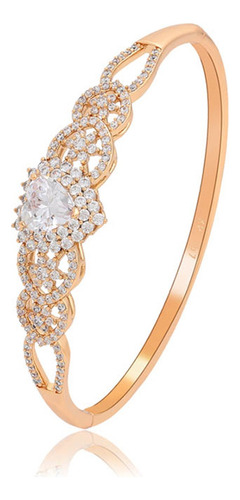 Pulsera Oro 18k Laminado Corazón Swarovski Diamantado 5.7cm