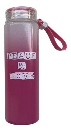 Botella De Agua Peace And Love Vaso Vidrio Colores Economico
