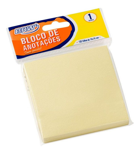 Bloco Adesivo Anotações Amarelo Pastel 76x76mm C/ 100 Folhas