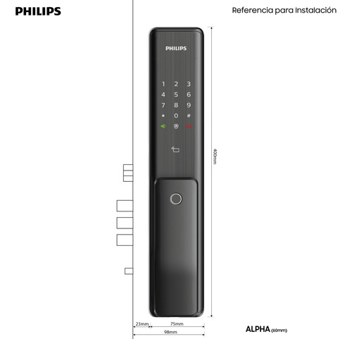 Cerradura Digital Philips Alpha-5hb Bluetooth Huella Clave