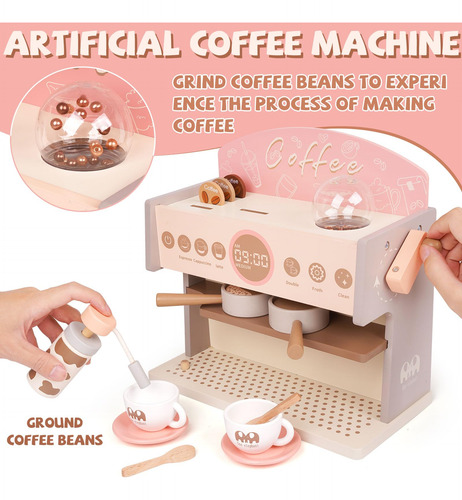 Cafetera De Madera Para Niños Con Molinillo, Set Montessori. Color