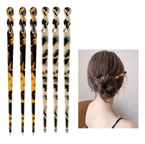 Palillos Para El Pelo De Concha De Tortuga Con Clip Peinado