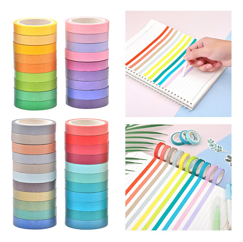 40 Piezas Arcoíris Cinta Adhesiva Adhesiva Decorativa Papel