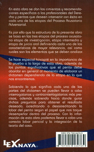 El Perito: Dictamen Y El Interrogatorio En El Proceso Acusatorio, De Dra. Esmeralda Martínez Lara. Editorial Lexnaya, Tapa Blanda, Edición 2021 En Español, 2021