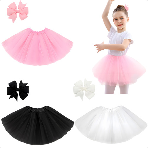 6pcs Tutu Liso Falda De Tul Para Niña +pinza Para El Cabello