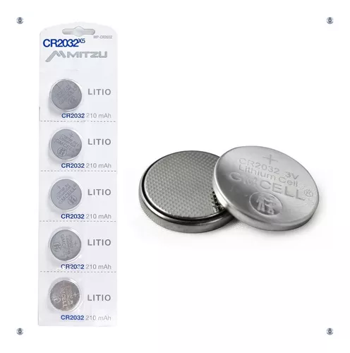 Mitzu® Kit de 5 pilas de litio CR2032 tipo botón de 210 mAh
