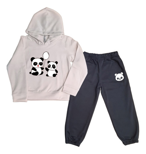 Sudadera Con Capota Para Niñas Y Niños Beige - Oso Panda