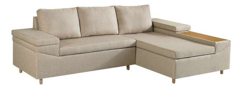 Sofá 4 Lugares Clássico Com Chaise Direito E Entrada Usb ... Cor Bege
