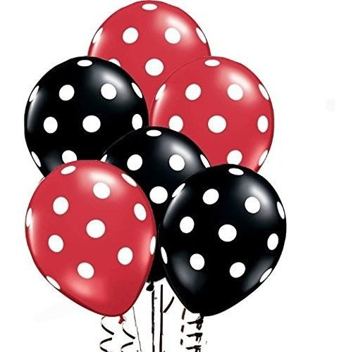 Annodeel 50 Pc 12  Globos De Látex, Negro Y Rojo Del Lunar D