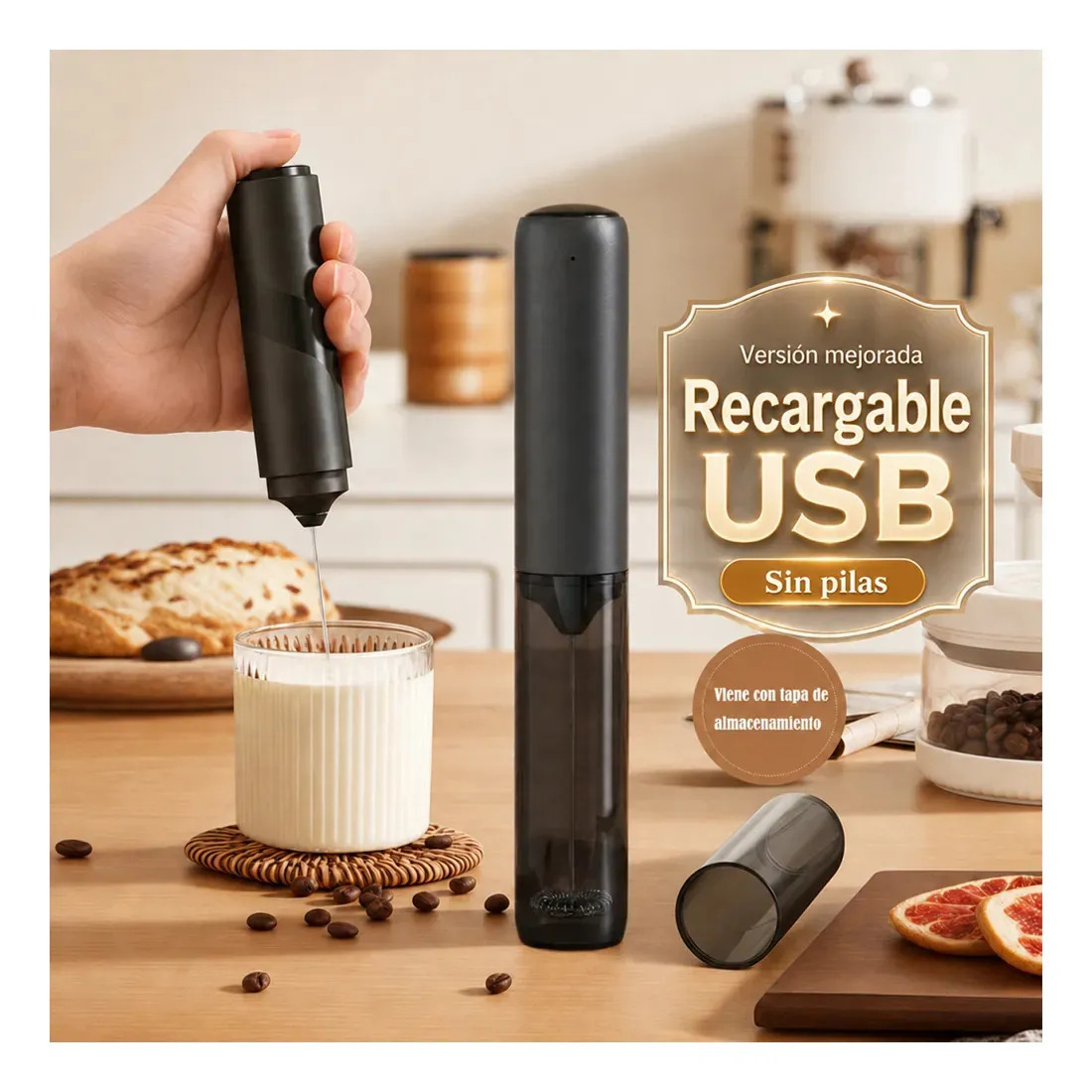 Batidor Eléctrico De Cocina Espumador De Leche Y Café Recargable Portátil Mini Batidor De Huevos Batidor Globo Acero Inoxidable Con Tapa De Almacenamiento Accesorios Y Utensilios D