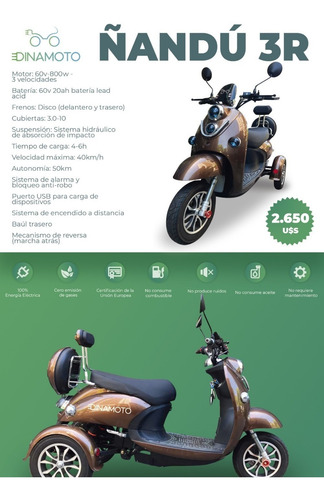 Moto Eléctrica Dinamoto Mod Ñandú 3r. 0km. Envíos A Todo Uy