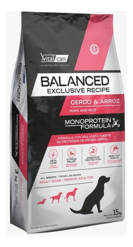 Alimento Vitalcan Balanced Cerdo Y Arroz 15kg + 3kg