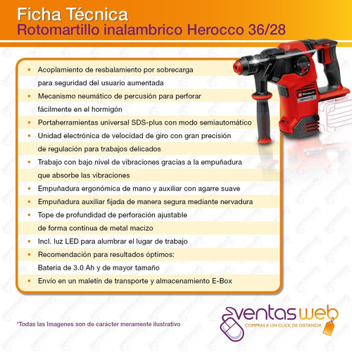 Imagen 7 de 9 de Rotomartillo Cincelador 3,2 Jou Brushless Einhell 2 Baterias