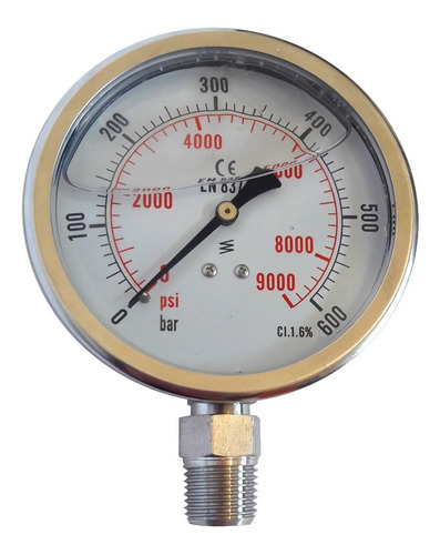 Manómetro 63 Mm, Escala 0-600 Bar Rosca 1/4 Npt Inferior