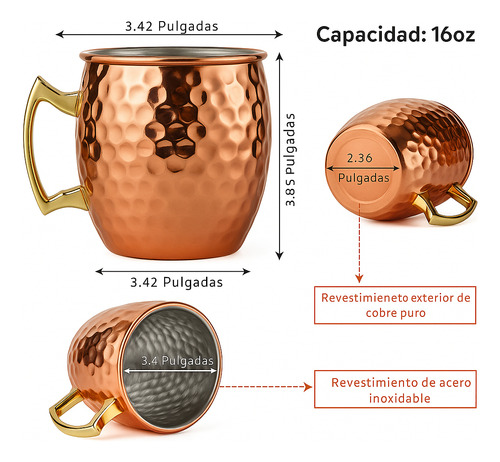 X2 Vasos Mugs Cobre Moscow Mule Coctel 500ml Tragos Mojitos