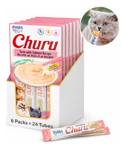 Kit 6 Unidades Gatos Churu Atum E Salmão 14g X 4 = 56g (24 saches...