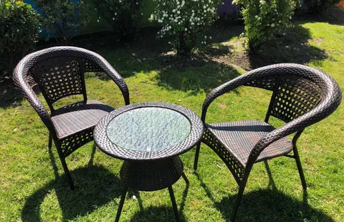 comprar Juego De Jardín O Balcón Simil Rattan Mesa Y 2 Sillas
