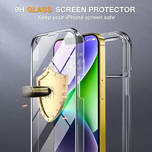 Miracase Glass Series - Funda diseñada para iPhone 14 Plus de 6.7 pulgadas,  funda transparente de cuerpo completo con protector de pantalla de vidrio