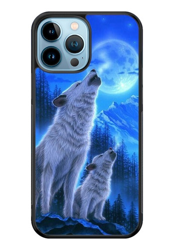 Funda Protector Para iPhone Lobos Blanco Mama Hijo Cachorro