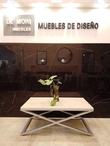 Mesa Living Equis 100x60 Mármol New Beige. Hierro Pintado