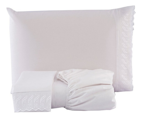 Lençol Casal 04 Peças 100% Algodão Liso 150 Fios Variados Cor Branco
