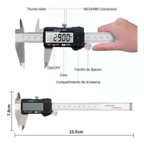 Calibre digital, pinza Vernier con mandíbula larga, herramienta de medición  de conversión de pulgadas/milímetro para medir el diámetro interior y el