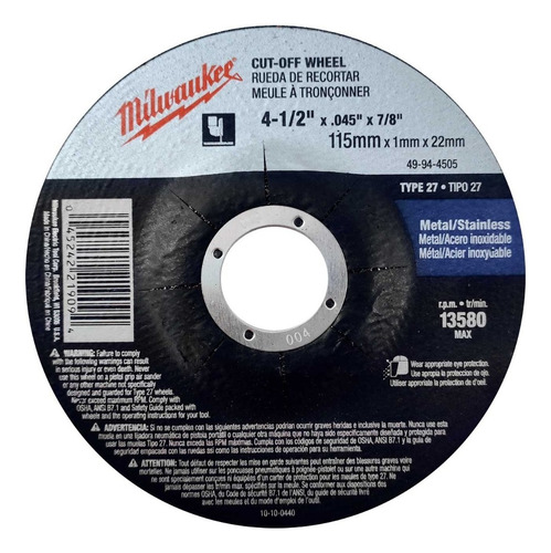 Disco Para Corte De Metal 4-1/2'' 49944505 Milwaukee