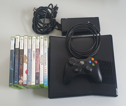 Xbox 360 Slim 4gb Com 9 Jogos Preto (Usado)