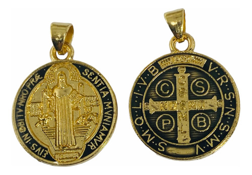 Medalla San Benito Cruz Trasera Bañada En Oro ( Negro) Prote
