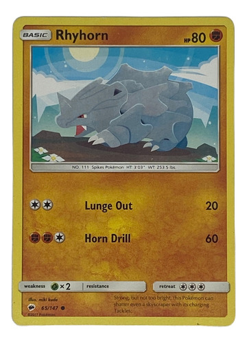 Rhyhorn Carta Pokémon Original Tcg Inglés 65/147