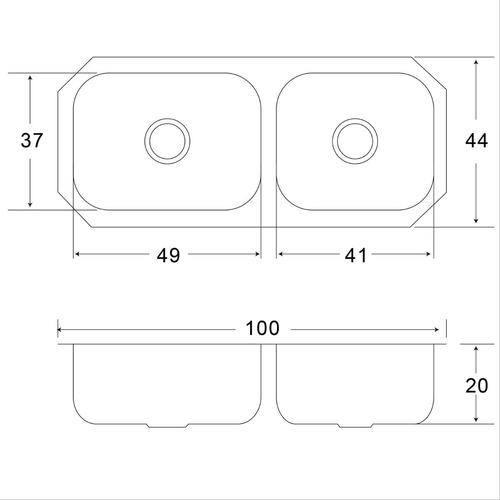 Imagen 3 de 8 de Fregadero Cocina Submontar 2 Tinas 100x44x20 Eb Cs210