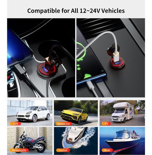 K Cargador De Coche Usb Multipuerto Qc3.0 Para Cigarros De