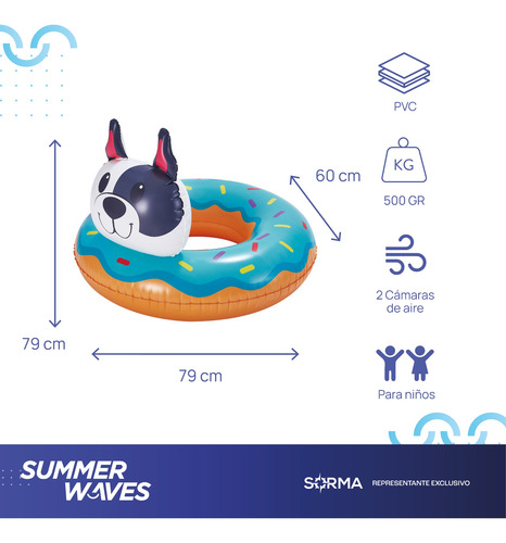 Imagen 2 de 7 de Anillo Inflable Perro Dona Pileta Salvavida Summer Waves