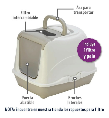 Arenero Para Gato Con Tapa Anti Olores Incluye Filtro Y Pala