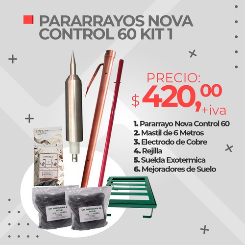 Imagen 4 de 10 de Kits Con Pararrayos Ionizante Nova Captor 30. 35m De Radio