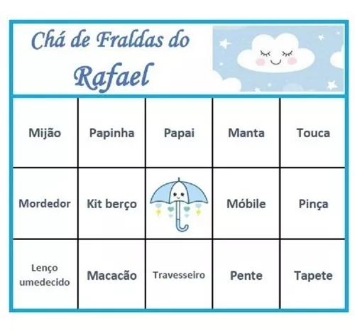 104 Cartelas Bingo Chá De Bebê Tema Menino Chuva De Amor Pdf