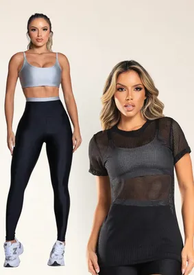 Kit Conjunto Cropped Legging + Blusa Fitness Academia P