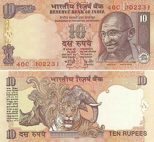 Grr-billete De India 10 Rupees 1996-2016/ Gandhi
