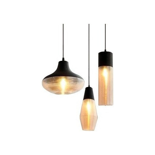 Colgante 3 Luces Plize Trio Negro Ambar Apto E27 Moderno Cie