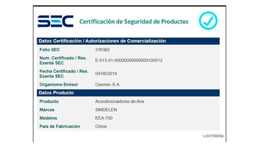 Imagen 5 de 5 de Enfriador De Aire Eea-700 Sindelen