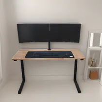 Comprar Escritorio Pc Doble Estante Hierro Y Madera Finger Joint 