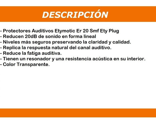 Protectores Auditivos Etymotic Er 20 Smf Ety Plug Color Gris