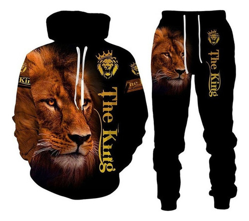 3d Animal Lion Print Hoodie+pants Two Piece Set