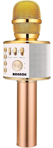 Micrófono Inalámbrico Bonaok, Q37 Color Dorado, Para Karaoke